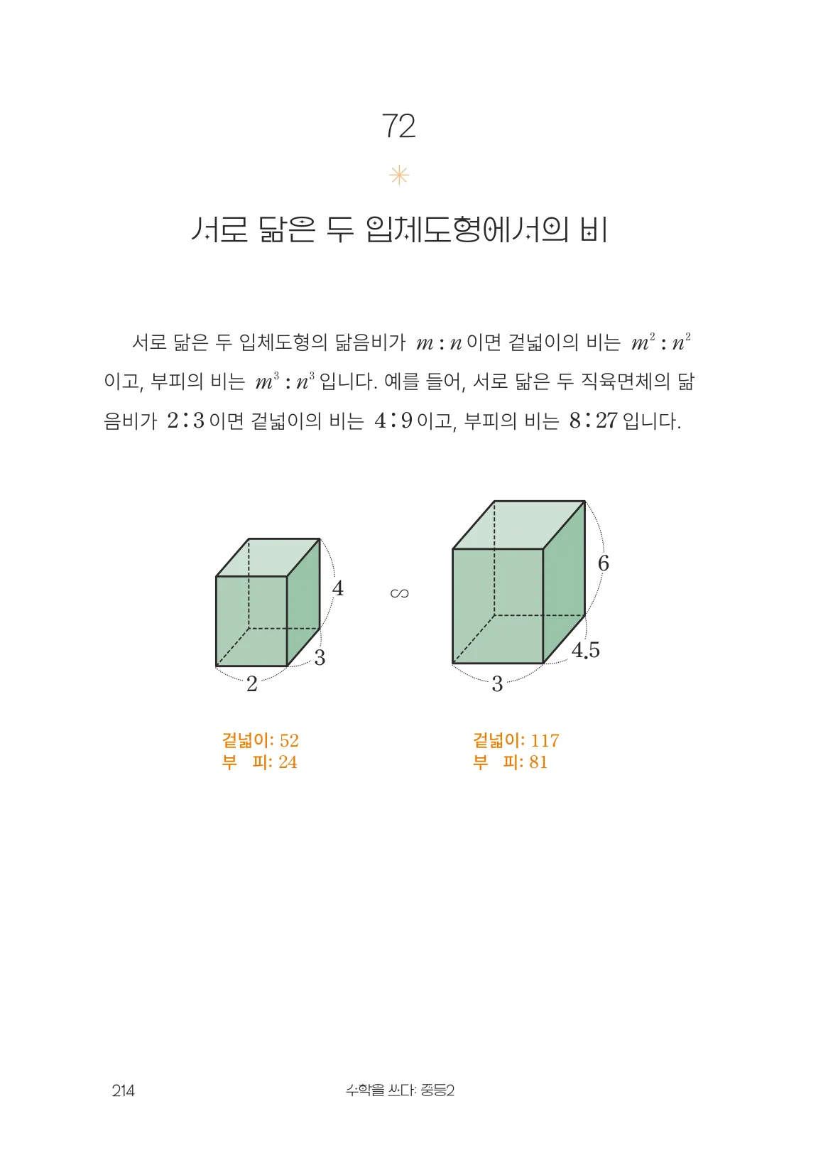 서로 닮은 두 입체도형에서의 비 개념 원문 페이지
