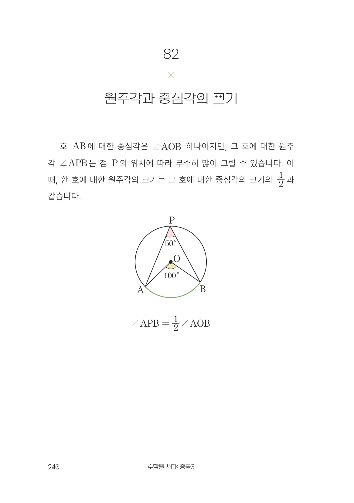원주각과 중심각의 크기 개념 원문 페이지